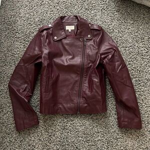 Skies Are Blue Maroon Leather Jacket